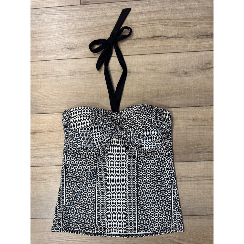Summer Swim Geometric Halter Swim Tankini Top Womens 12 Black White Padded